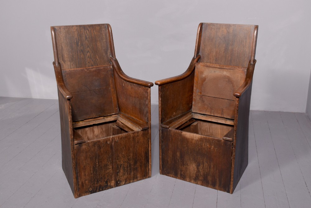 Pair of Solid Oak Hall Seats View II