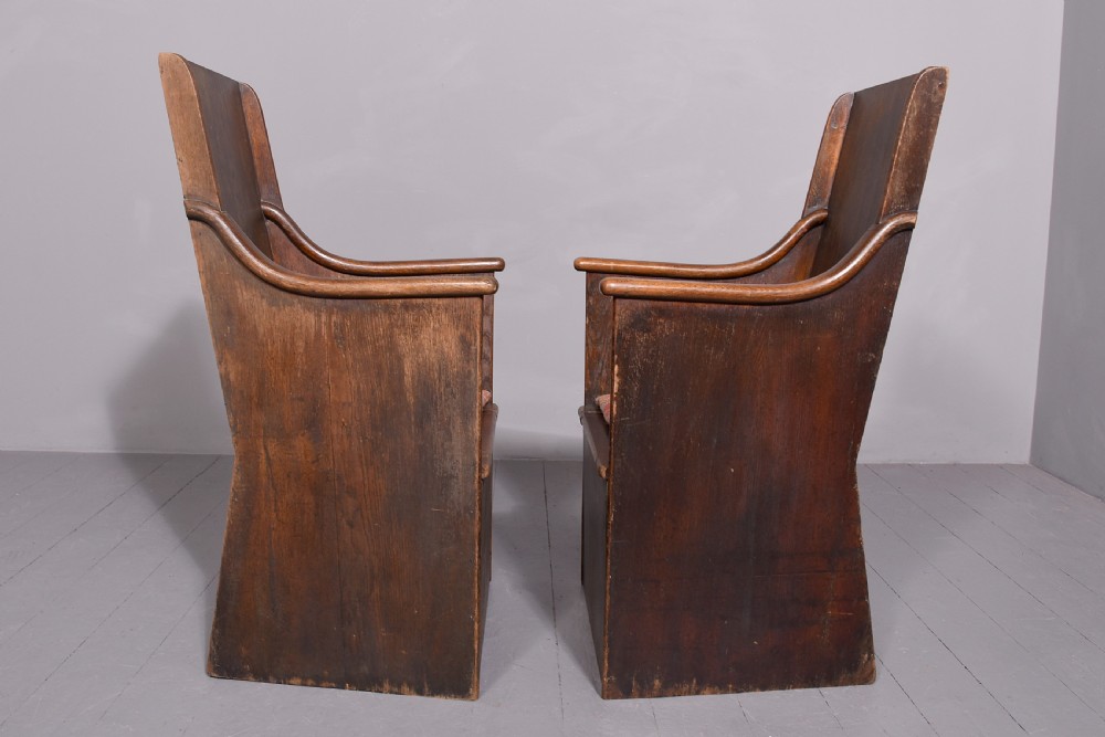 Pair of Solid Oak Hall Seats View IV