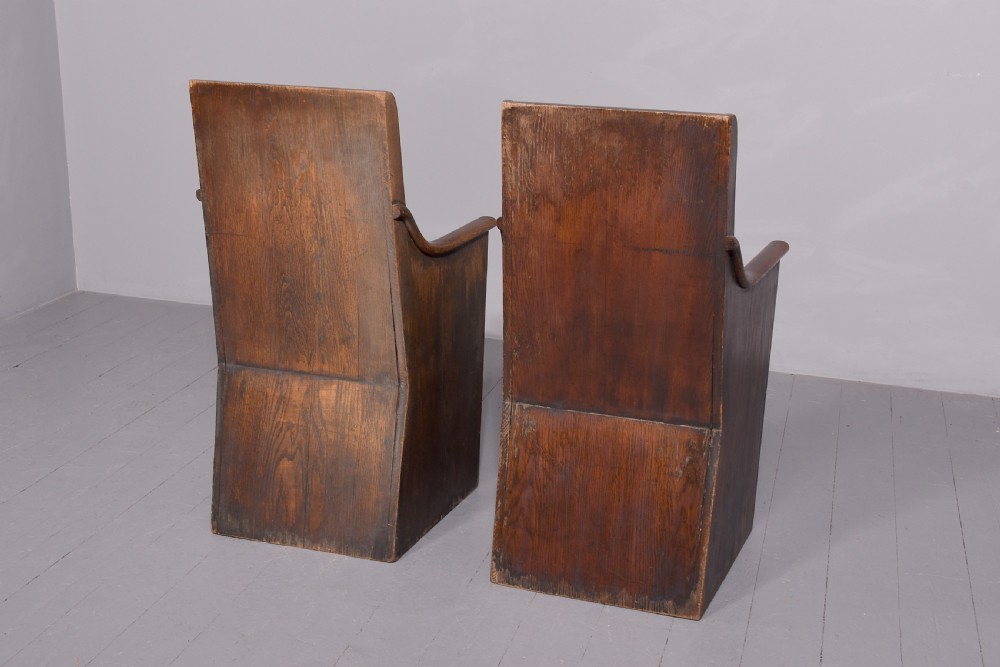 Pair of Solid Oak Hall Seats View V