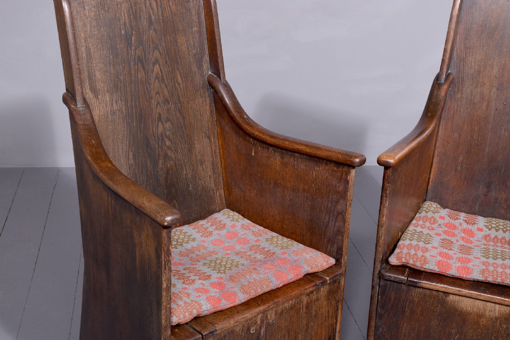 Pair of Solid Oak Hall Seats View VI
