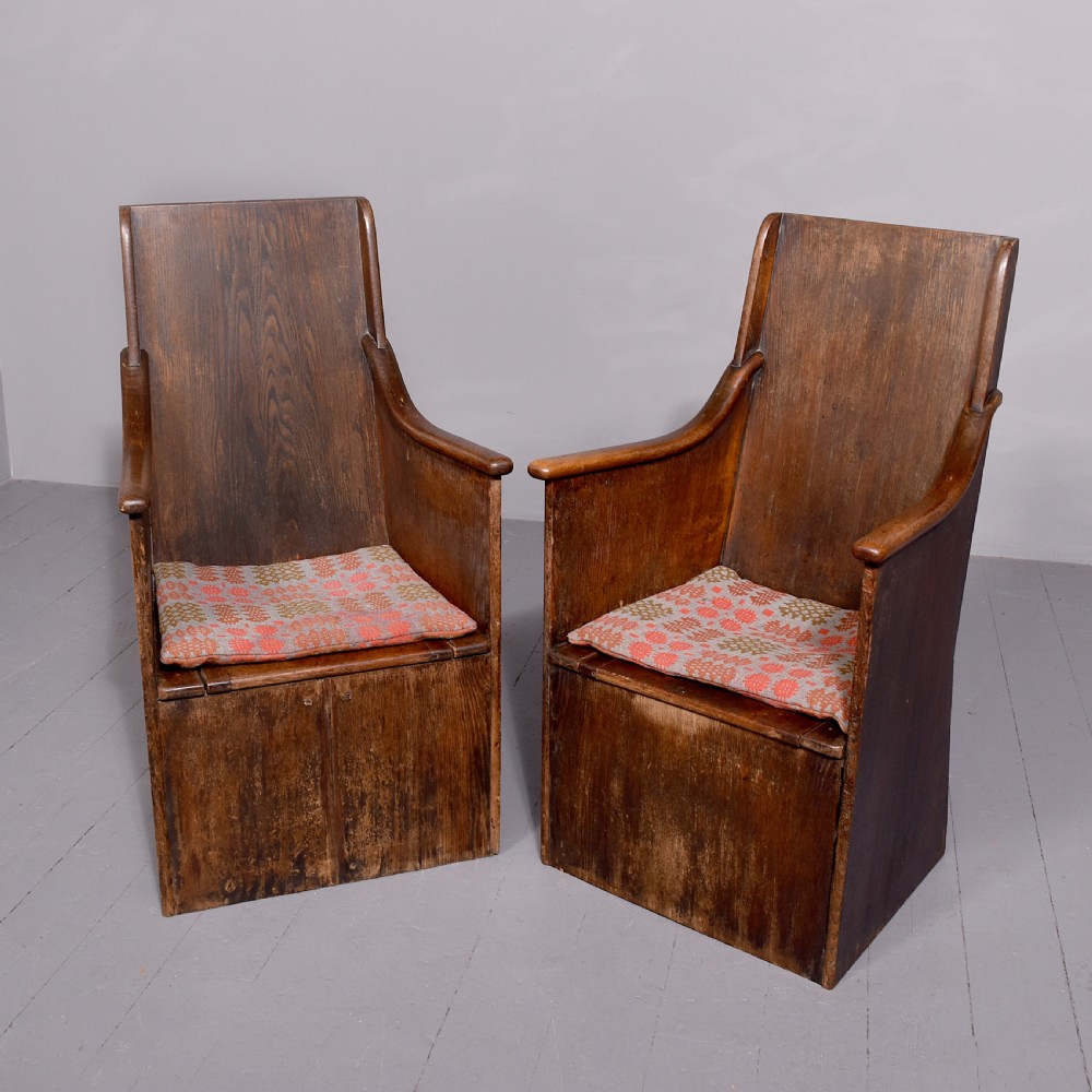 Pair of Solid Oak Hall Seats View VII