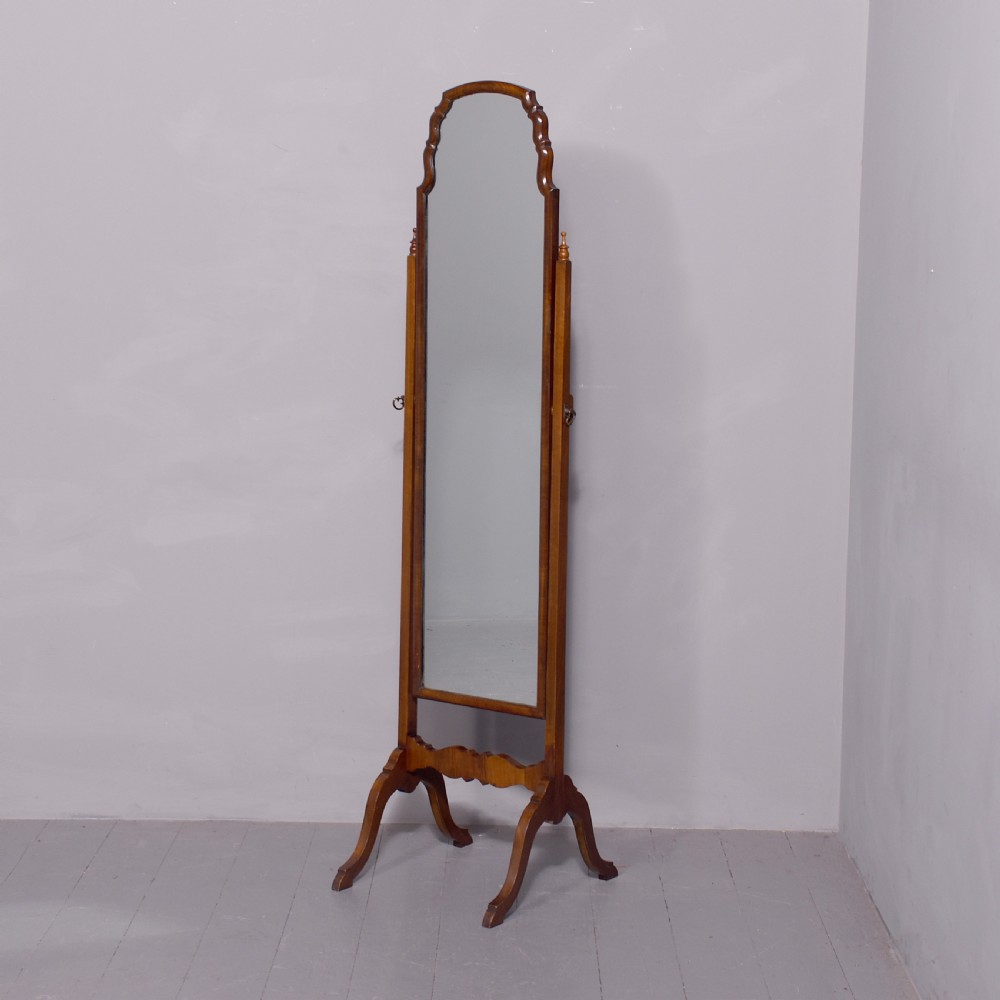 Walnut Cheval Mirror of a Queen Anne Design View VI