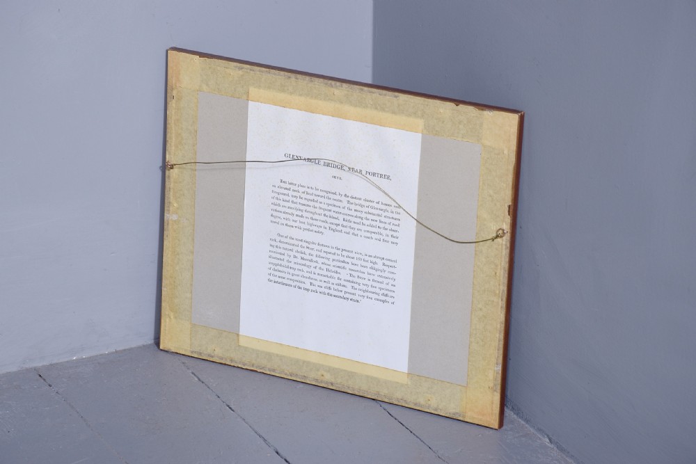 A row of six framed antique Regency landscape prints featuring topographical scenes framed in brown wood with cream mounts. View XXIII