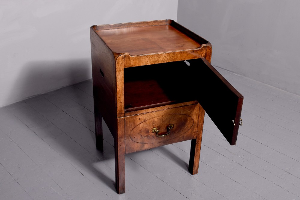 Large , inlaid mahogany George 3rd tray-top bedside locker. View II