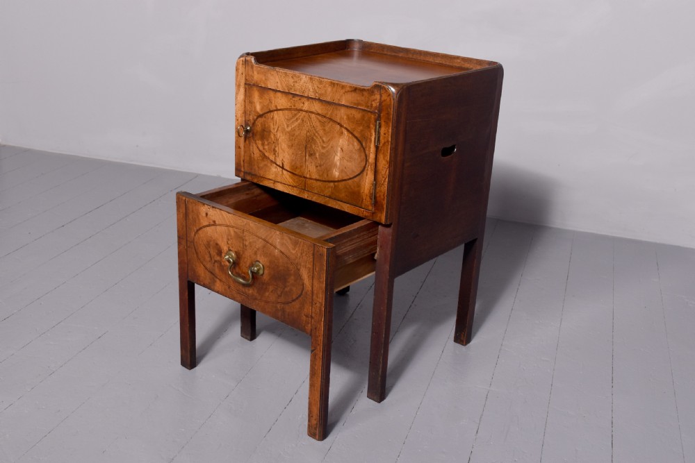 Large , inlaid mahogany George 3rd tray-top bedside locker. View III