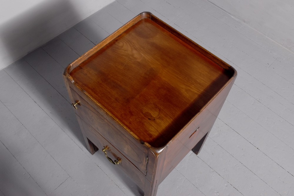 Large , inlaid mahogany George 3rd tray-top bedside locker. View V