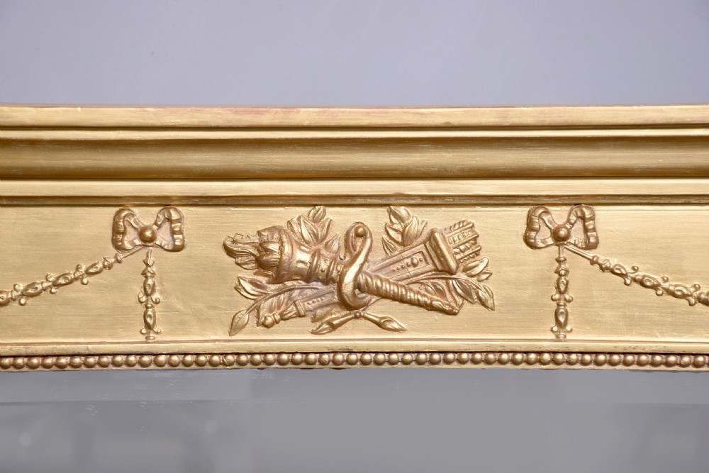 Neat size Regency Gilded Overmantel Mirror with Neoclassical Decoration View II