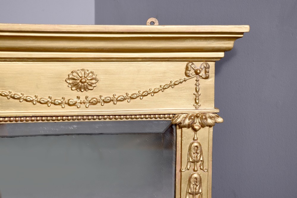 Neat size Regency Gilded Overmantel Mirror with Neoclassical Decoration View IV