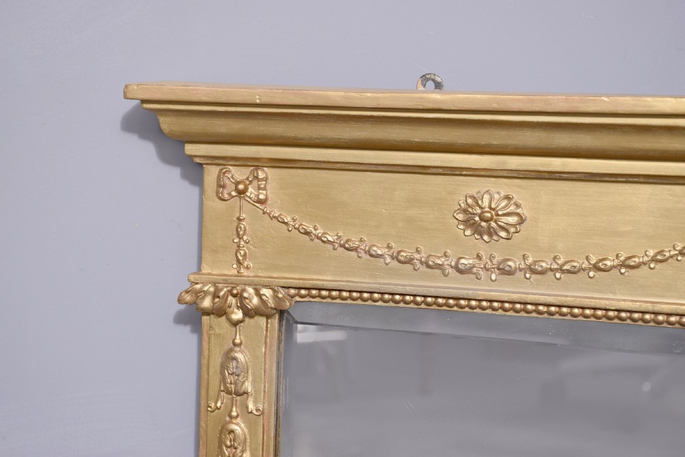 Neat size Regency Gilded Overmantel Mirror with Neoclassical Decoration View V