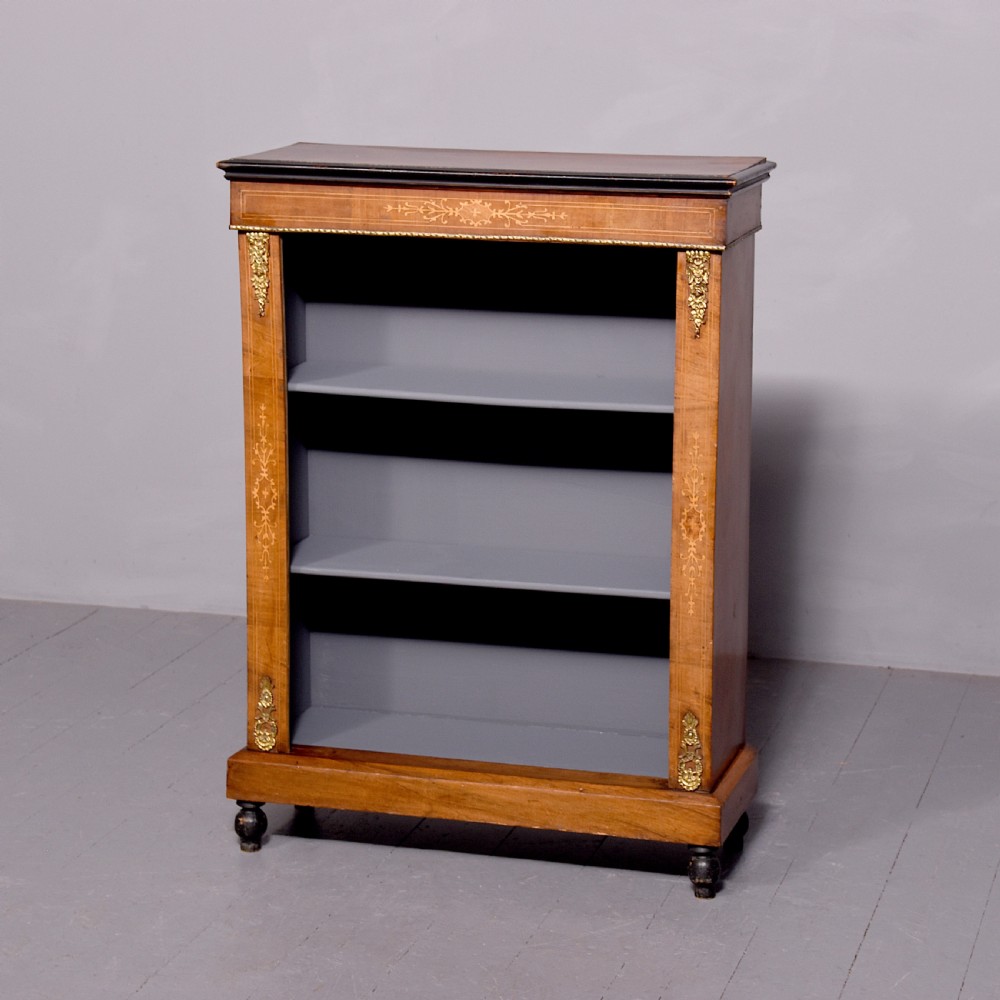 Mid - Victorian, neat sized inlaid - walnut, ormolu - mounted open bookcase