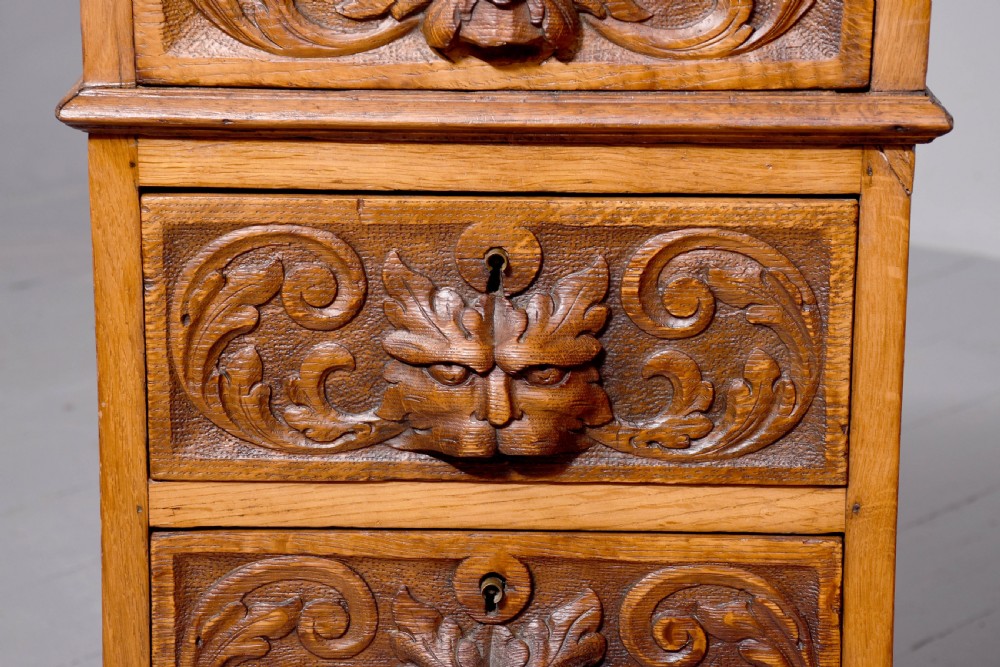 Pair of Victorian Flemish Green Man carved oak bedside lockers View VI