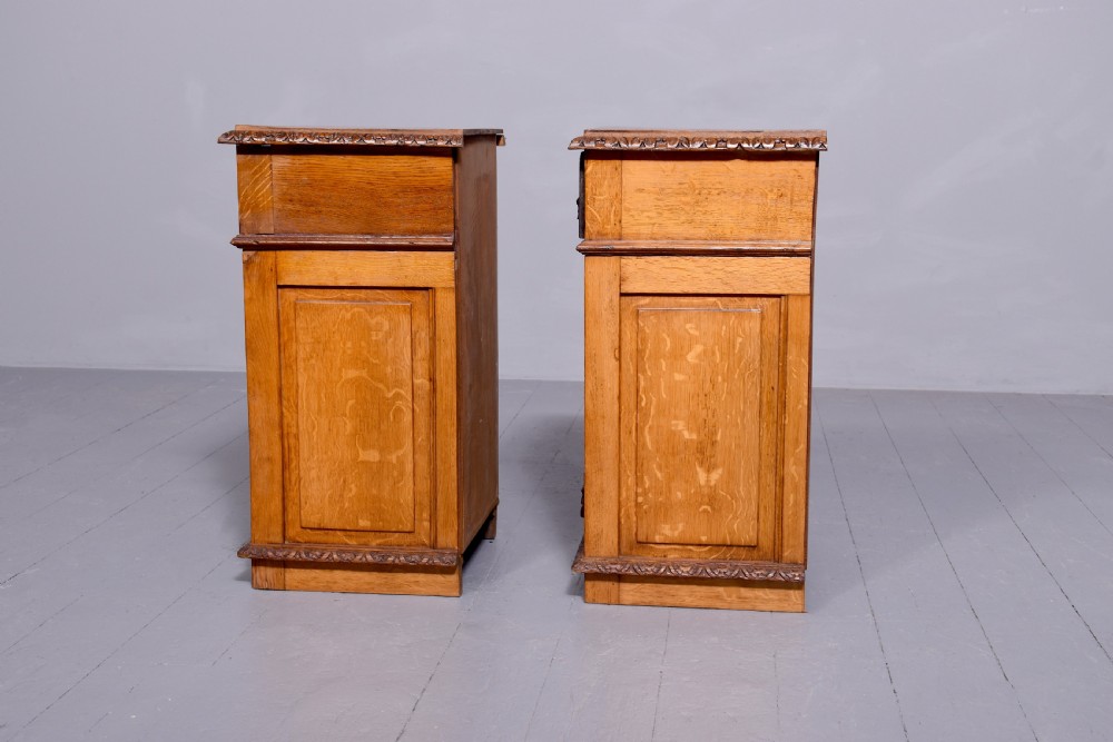 Pair of Victorian Flemish Green Man carved oak bedside lockers View VII