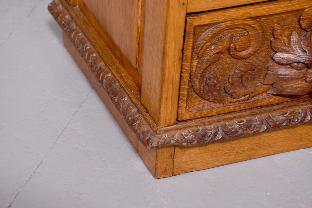 Pair of Victorian Flemish Green Man carved oak bedside lockers View X