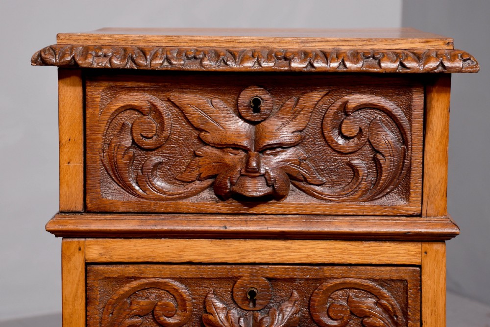 Pair of Victorian Flemish Green Man carved oak bedside lockers View XI