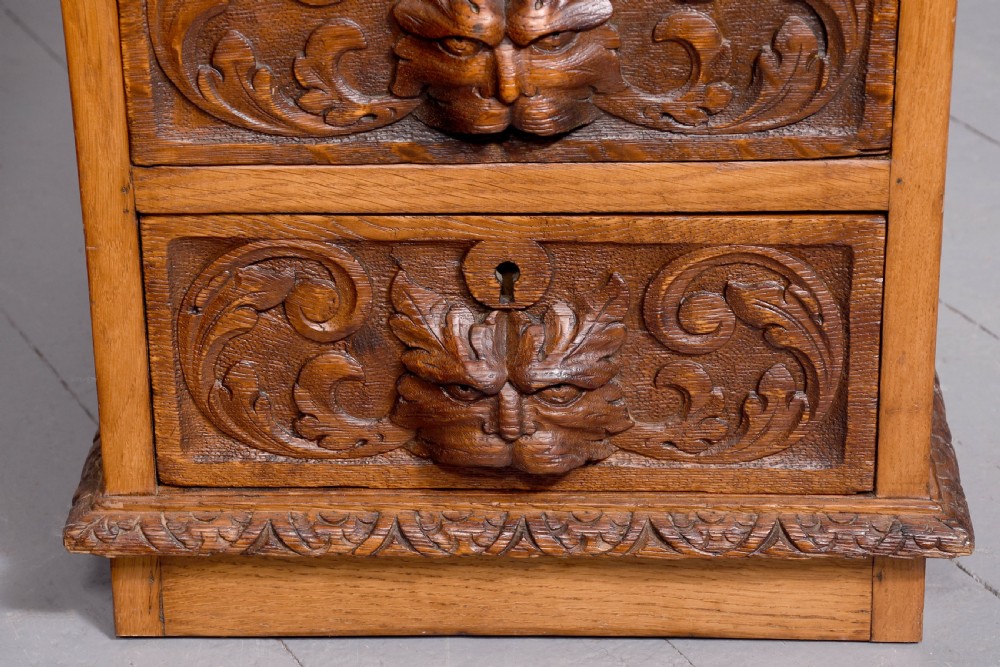 Pair of Victorian Flemish Green Man carved oak bedside lockers View XII