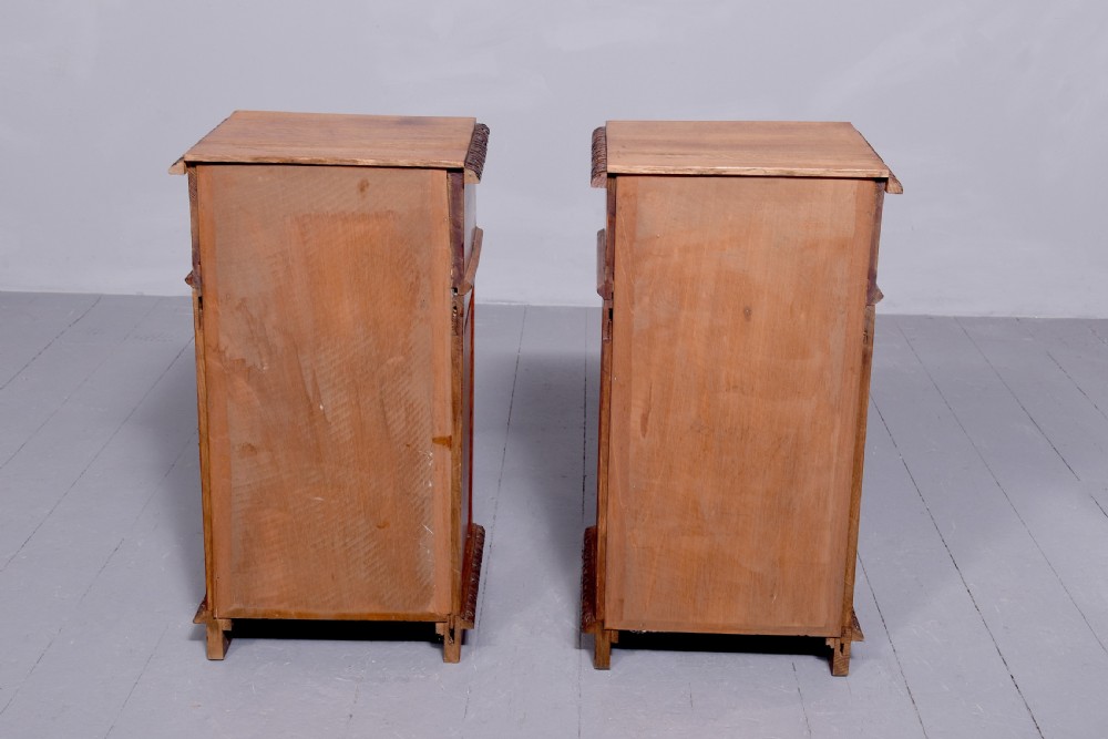 Pair of Victorian Flemish Green Man carved oak bedside lockers View XIII