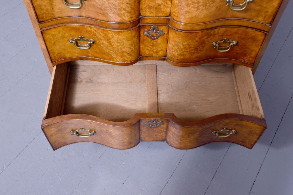 Quality George 2nd Style Block Front Burr Walnut Neat-Sized Chest of Drawers View VI