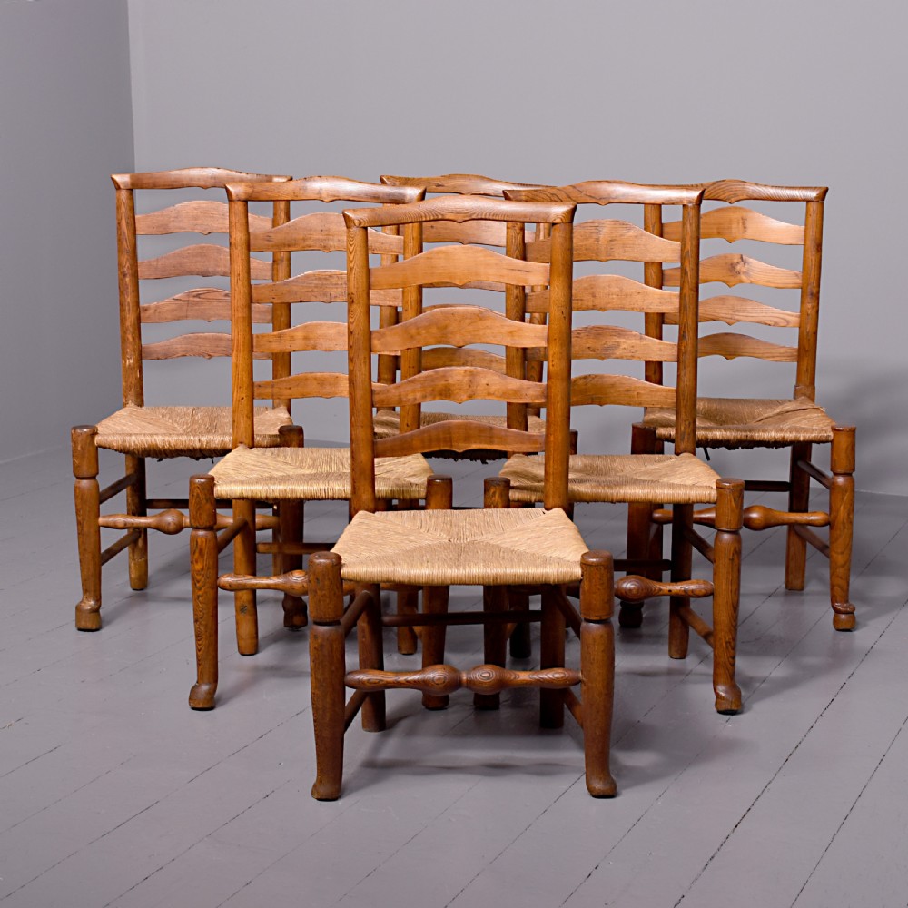 Set of Six Ash Ladder Back Dining Chairs