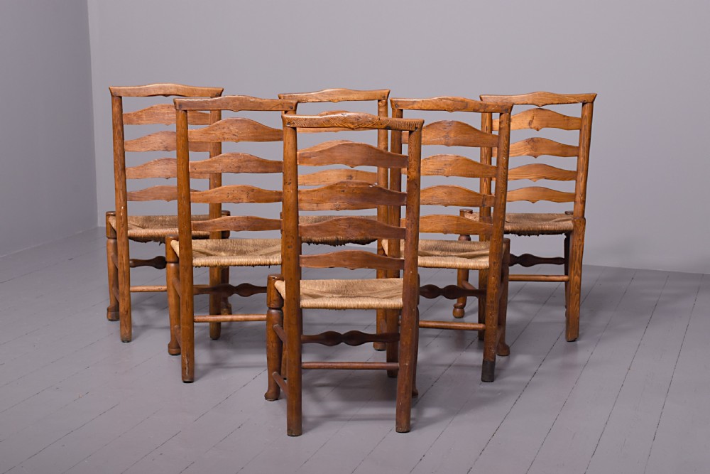 Set of Six Ash Ladder Back Dining Chairs View II
