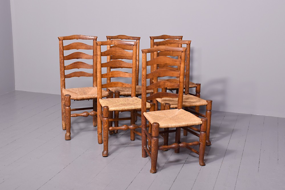 Set of Six Ash Ladder Back Dining Chairs View IV