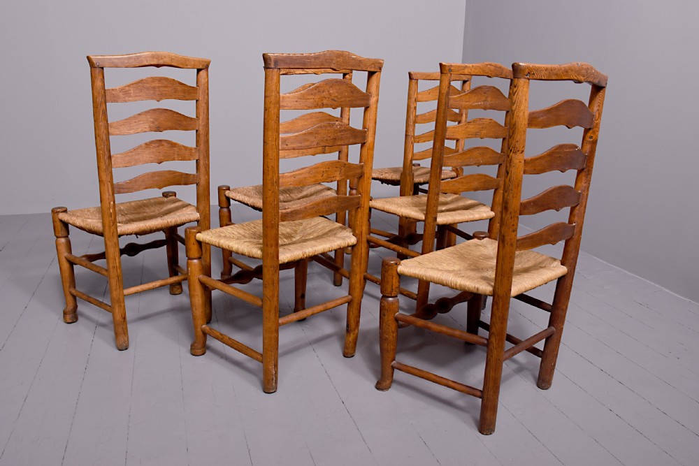 Set of Six Ash Ladder Back Dining Chairs View VI
