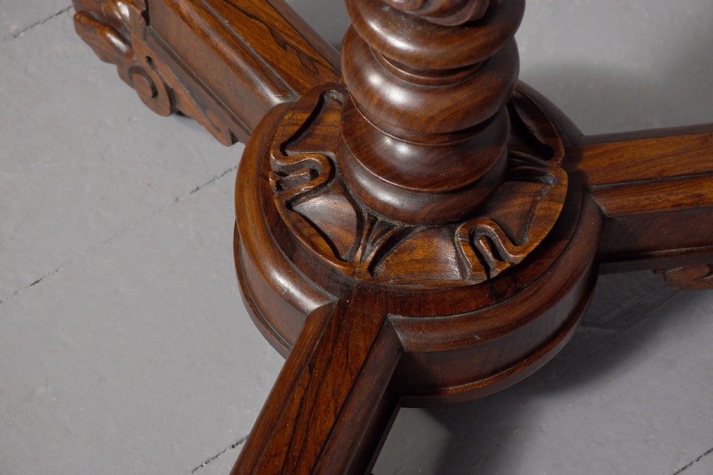 Rare pair of William 4th carved Brazilian rosewood occasional or wine tables on foliated carved supports. View II