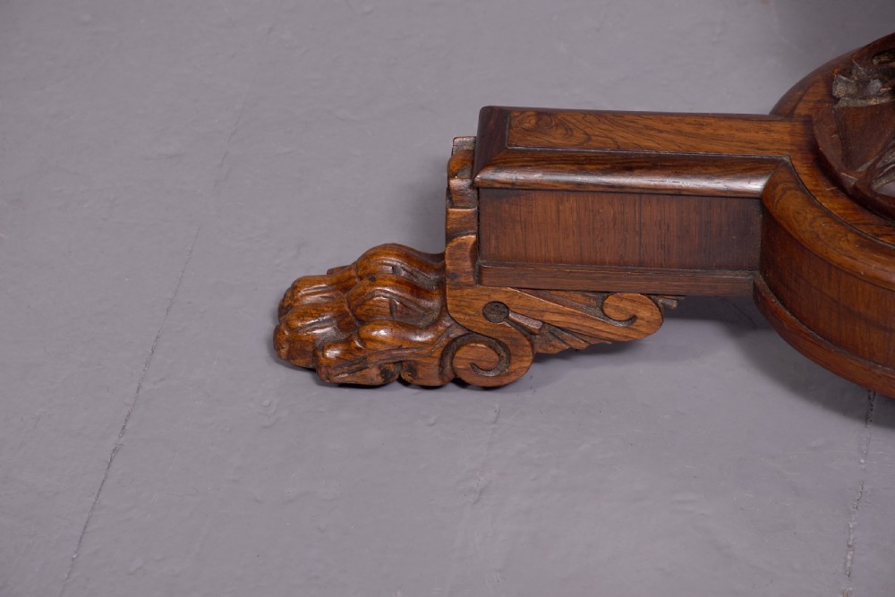 Rare pair of William 4th carved Brazilian rosewood occasional or wine tables on foliated carved supports. View III