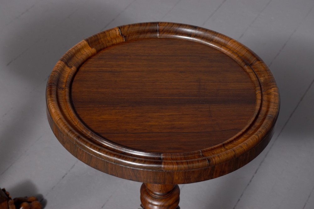 Rare pair of William 4th carved Brazilian rosewood occasional or wine tables on foliated carved supports. View VI
