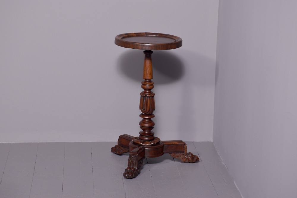 Rare pair of William 4th carved Brazilian rosewood occasional or wine tables on foliated carved supports. View VII