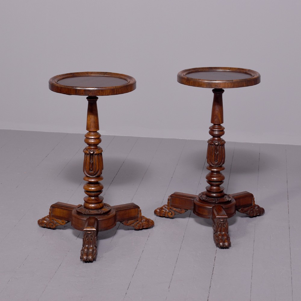 Rare pair of William 4th carved Brazilian rosewood occasional or wine tables on foliated carved supports. View VIII