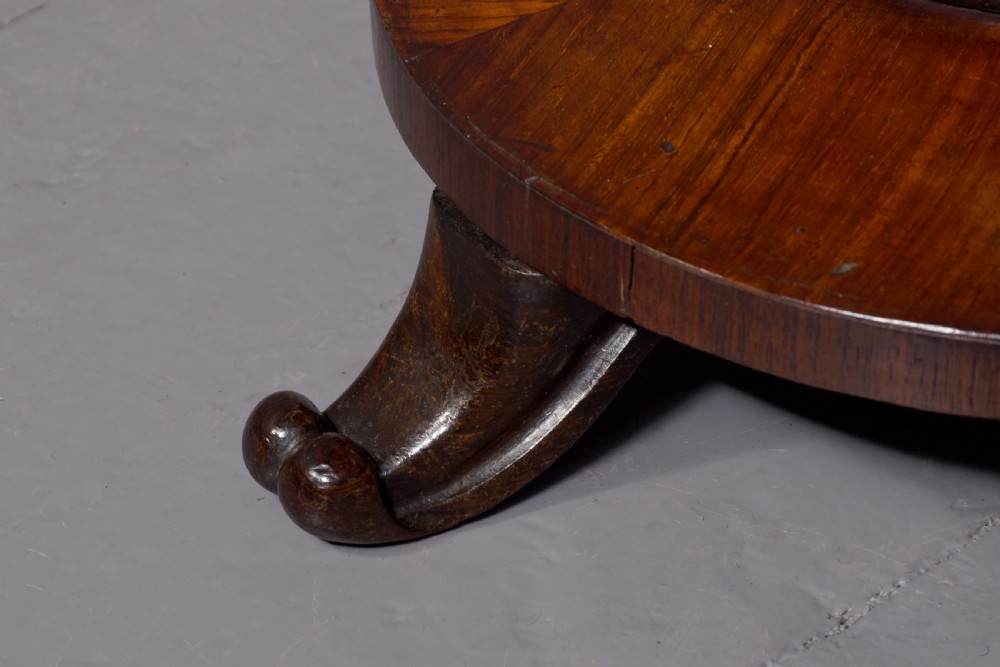 Pair of William IV rosewood wine or occasional tables on ring-turned supports over cabriole legs. View III