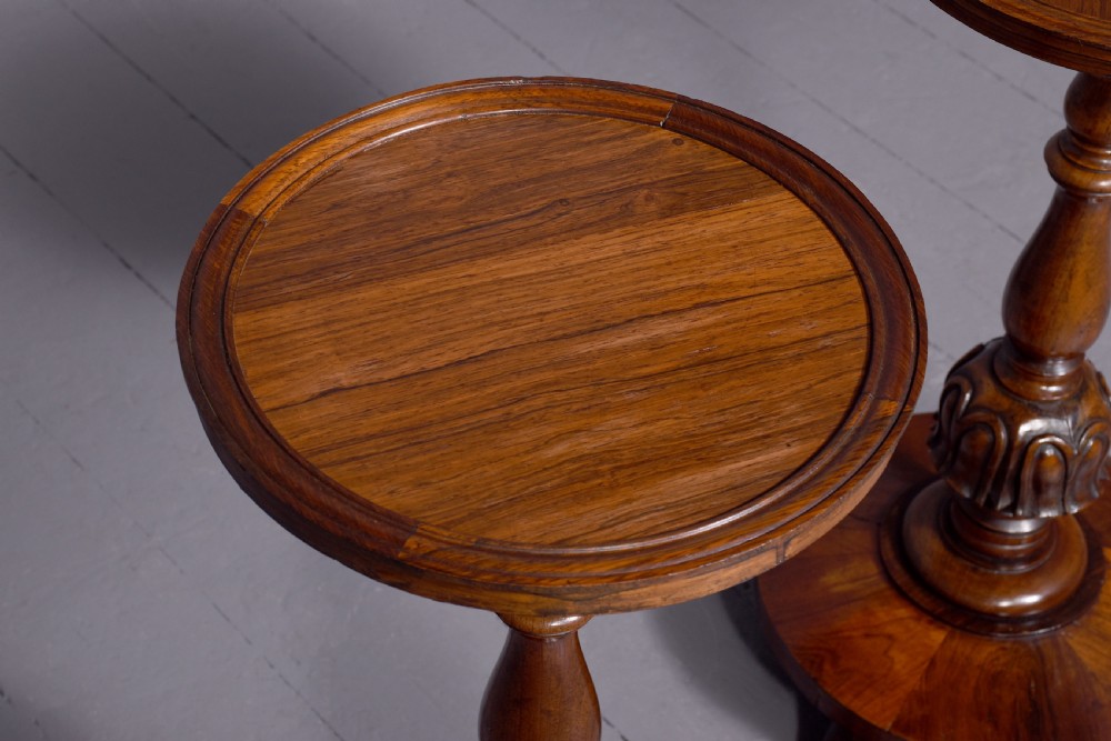 Pair of William IV rosewood wine or occasional tables on ring-turned supports over cabriole legs. View V