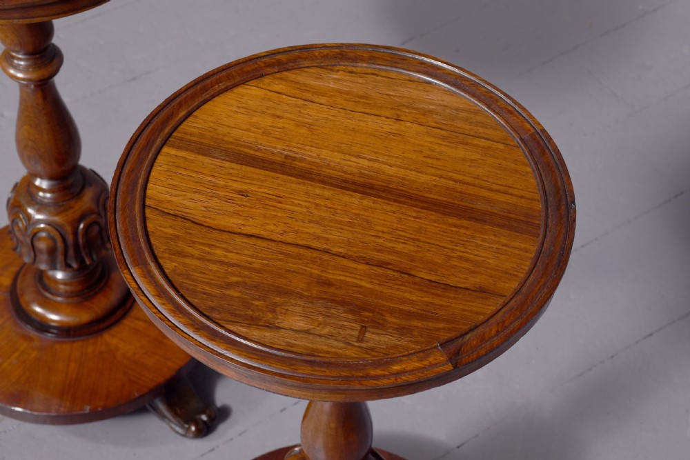 Pair of William IV rosewood wine or occasional tables on ring-turned supports over cabriole legs. View VI