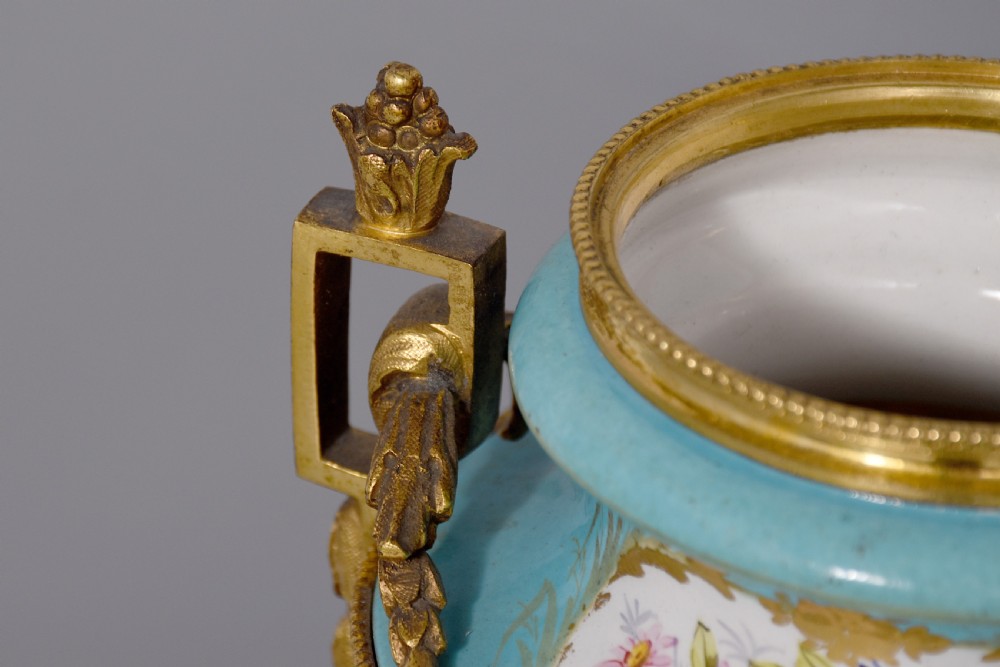 Decorative Pair of Sevres-style ormolu-mounted porcelain vases View III