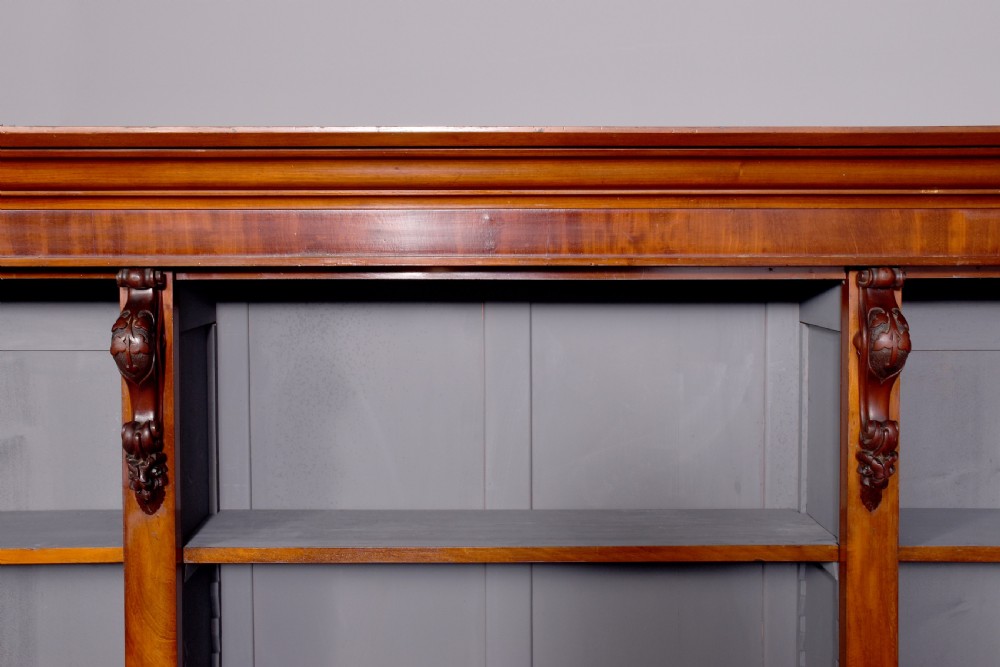 Quality three-section, mid-Victorian mahogany open bookcase View IX