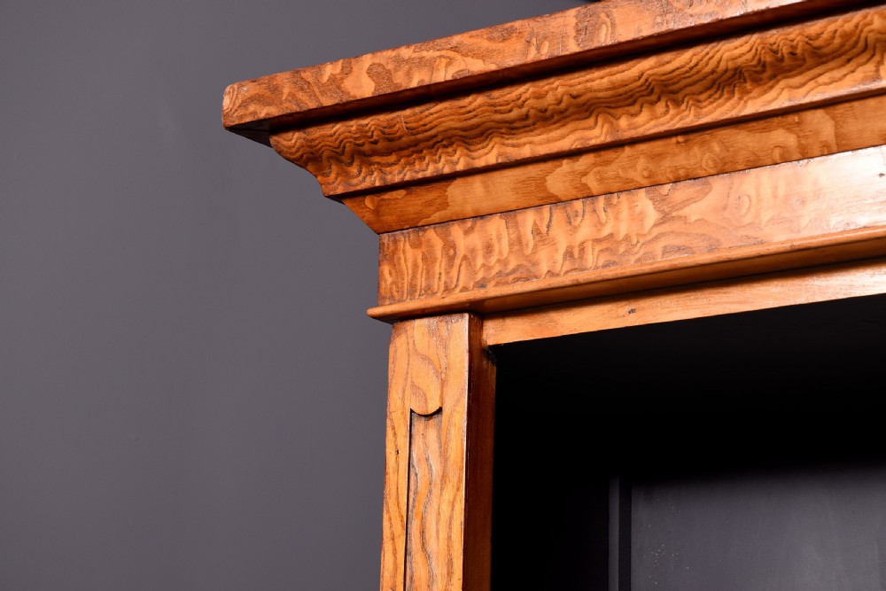 Mid Victorian tall, figured golden elm breakfront, 3-section open bookcase  View IV