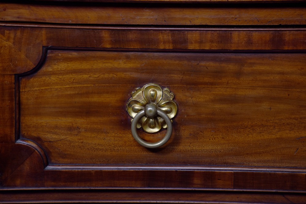 A George IV mahogany secretaire bookcase featuring arched astragal glazed doors, a fitted pull-out writing drawer with brass handles, and twin cupboard doors below. View II