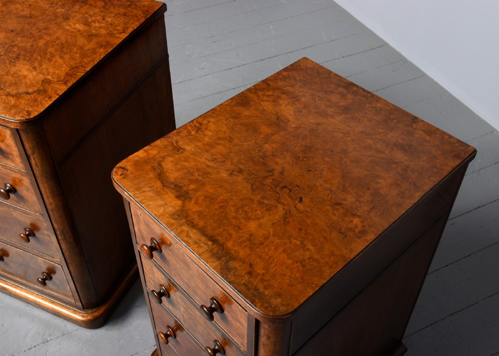 Pair of Large Burr-Walnut Bedside Pedestals View V