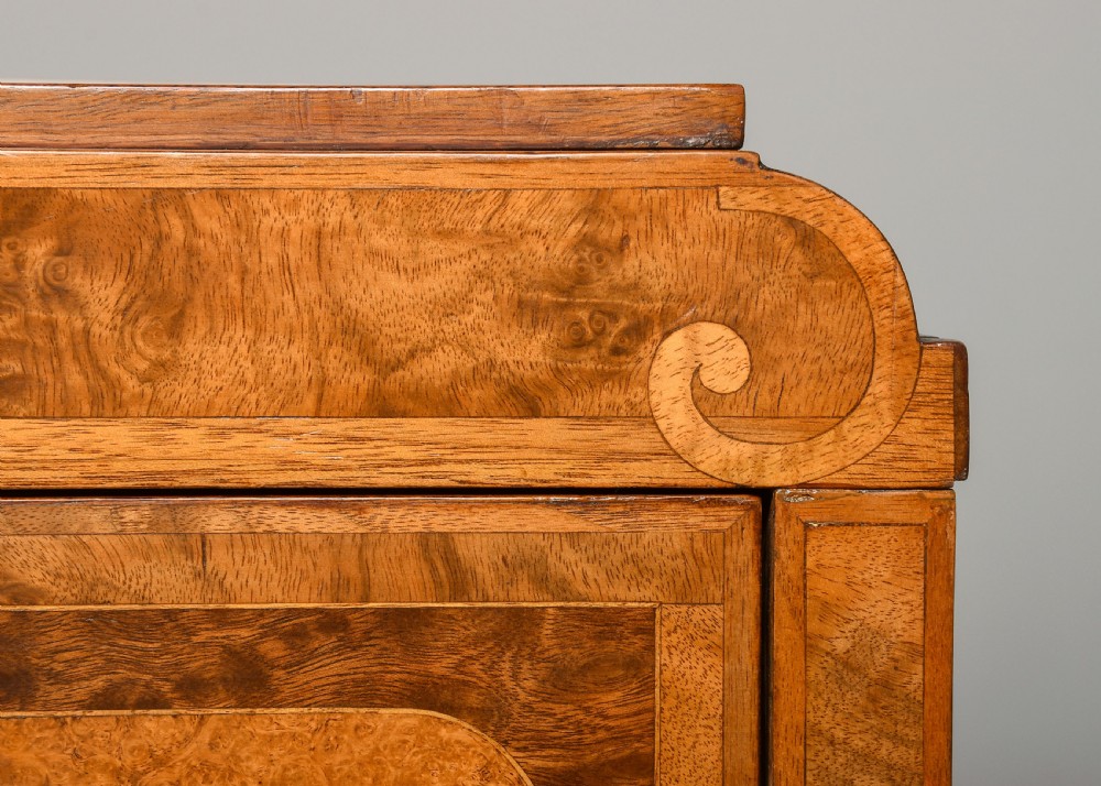 Pair of late Victorian pedestals/bedside lockers in walnut, burr elm and harewood View III