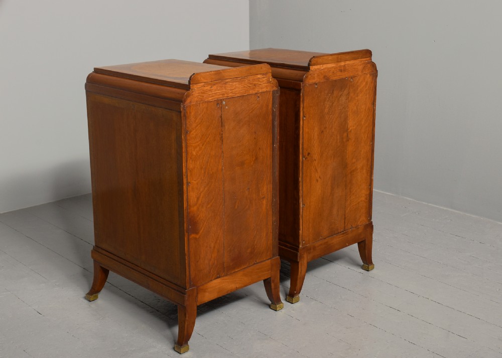 Pair of late Victorian pedestals/bedside lockers in walnut, burr elm and harewood View VIII