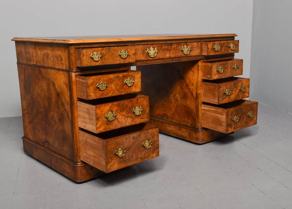 Mid-Victorian Burr Walnut Pedestal Desk View V