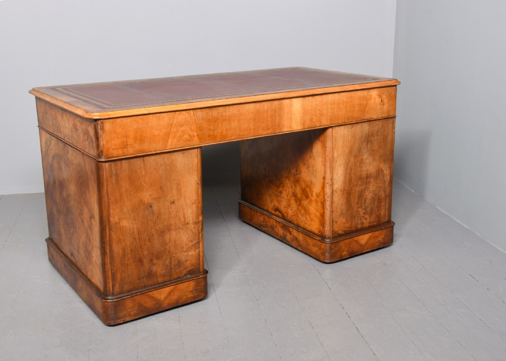 Mid-Victorian Burr Walnut Pedestal Desk View VII