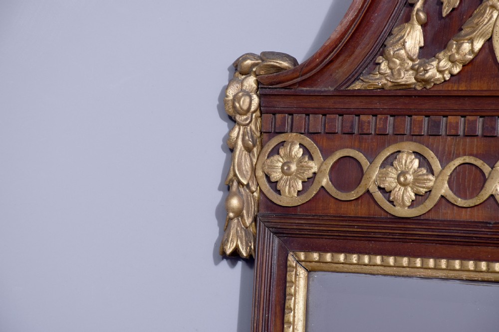 A tall Swedish Gustavian mahogany pier mirror featuring an urn finial cresting and gold gilt decorative swags. View III