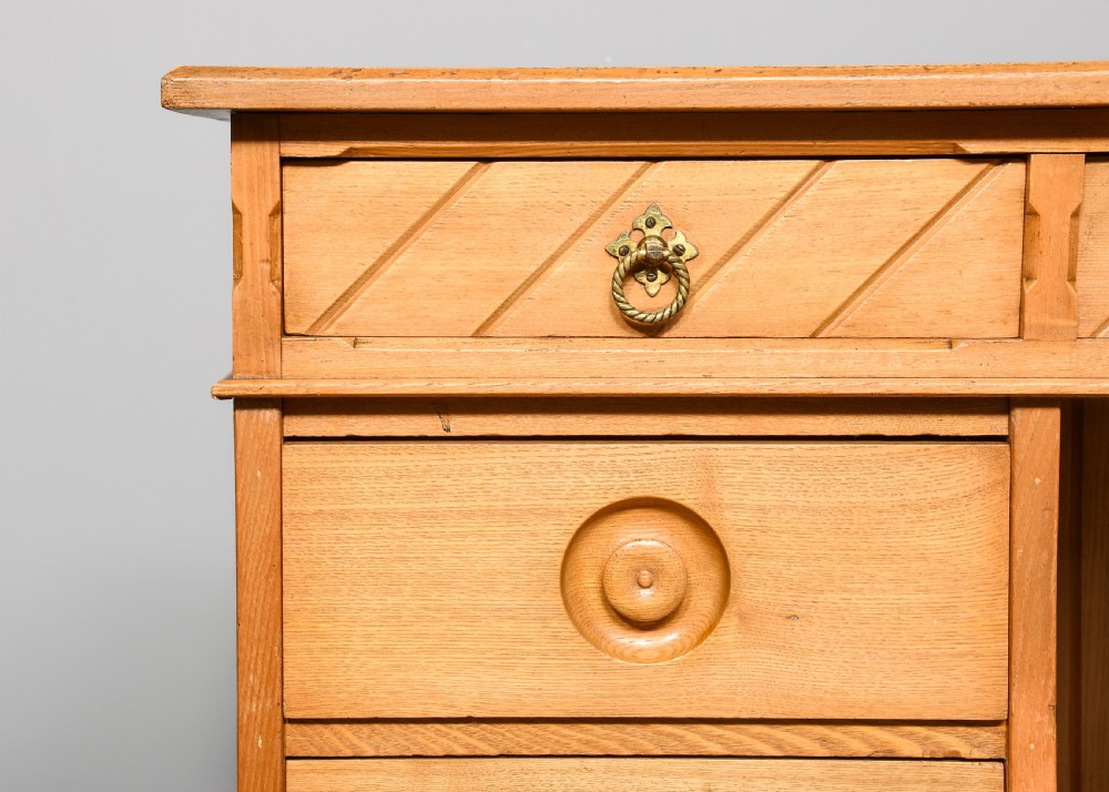 Quality ash Arts and Crafts style knee hole writing desk  View III