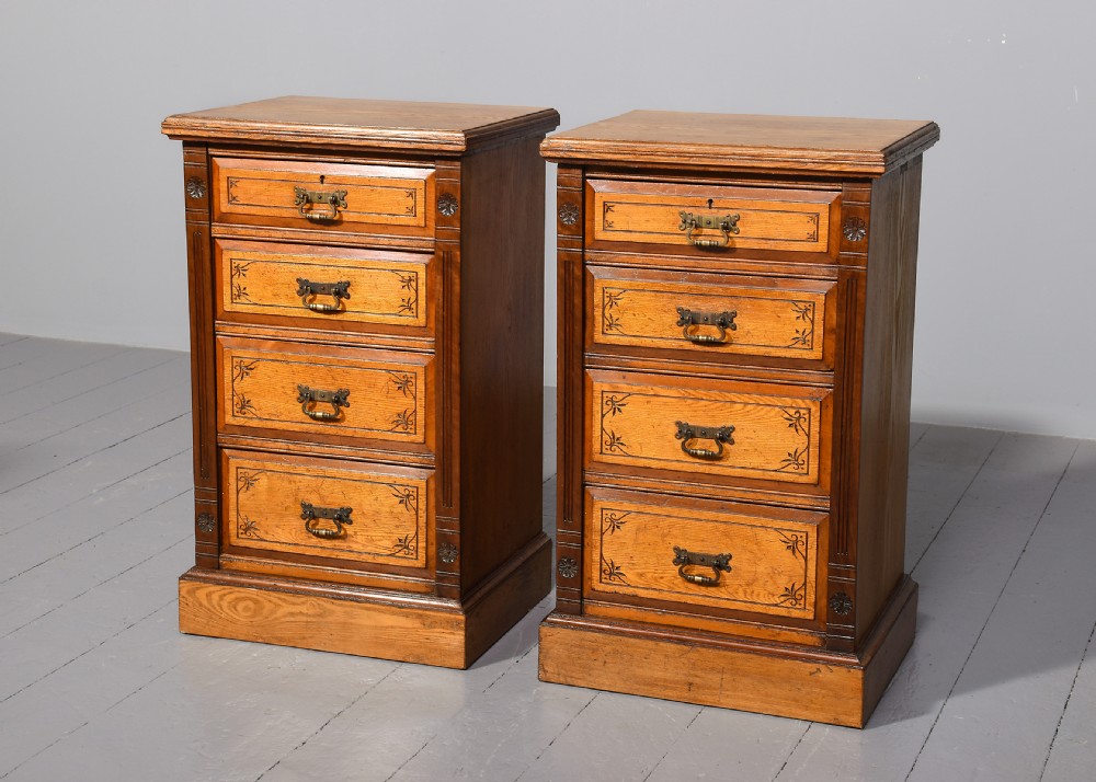 Pair of late 19th-century Arts and Crafts neat-sized ash chests of drawers/bedside lockers View II