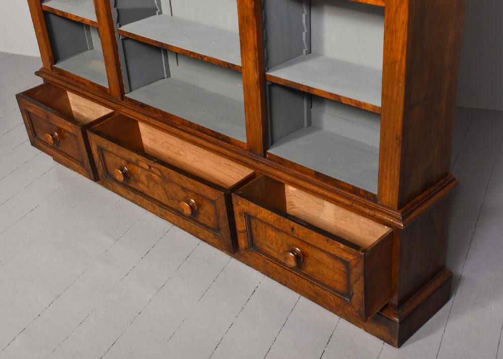 Mid Victorian figured-walnut tall, three-section open bookcase  View IV