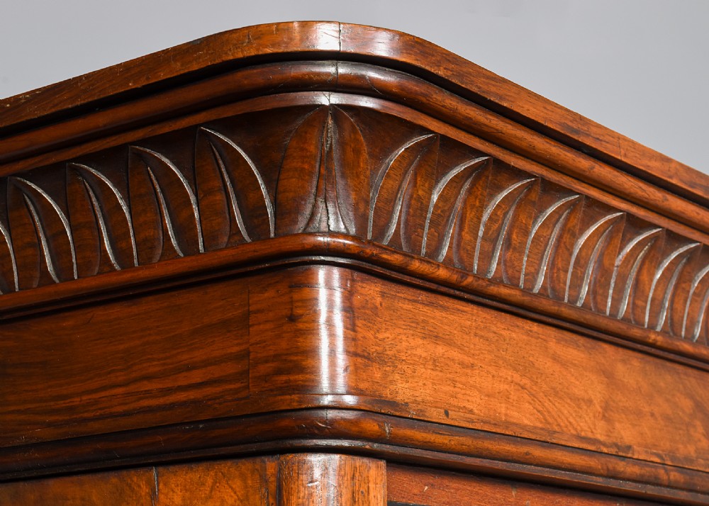 Attractive, Victorian figured-walnut, tall three-section, open bookcase. View VI