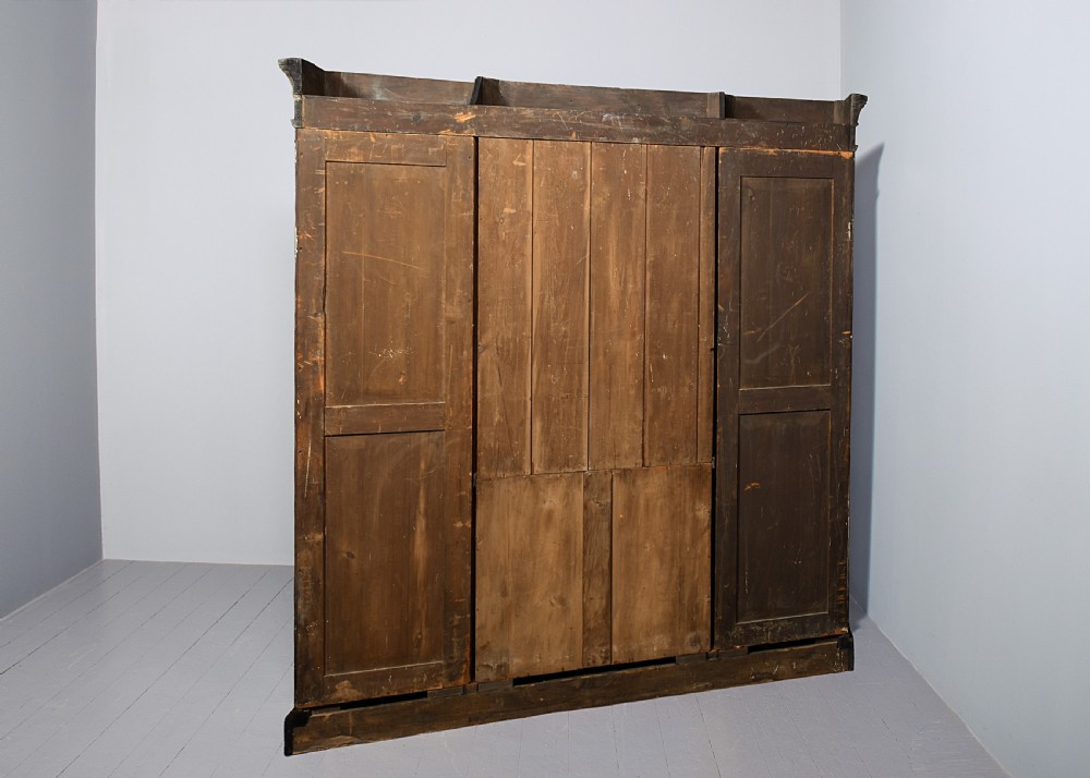 Attractive, Victorian figured-walnut, tall three-section, open bookcase. View X