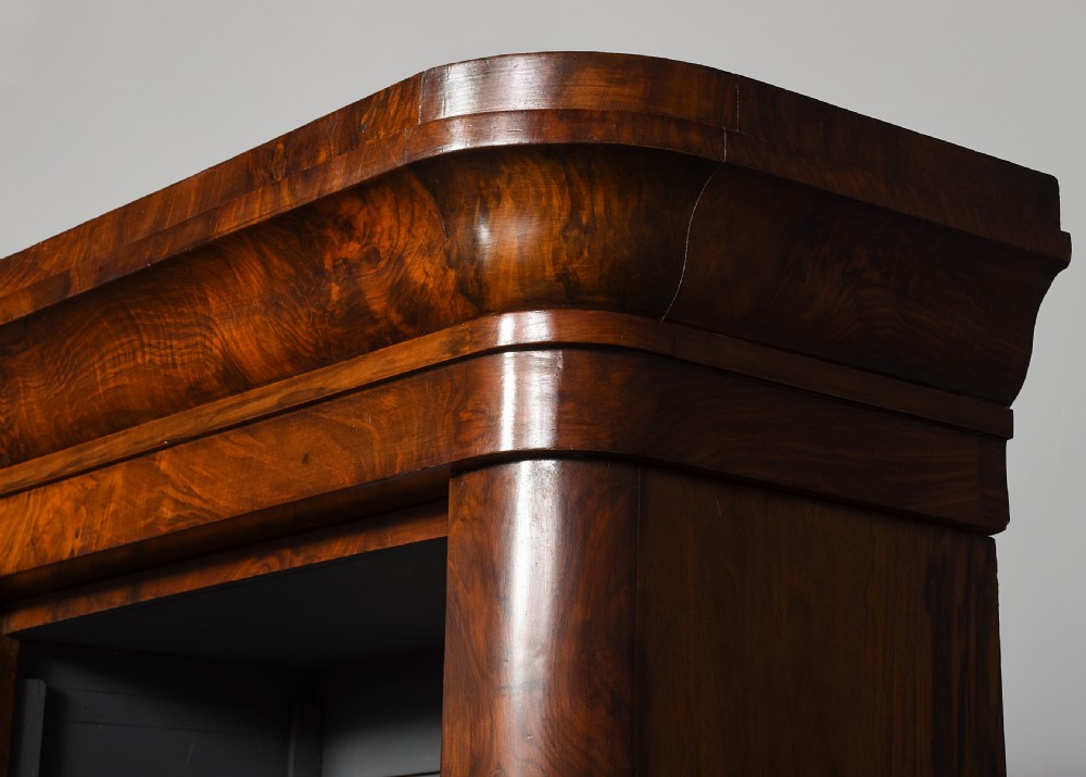 Mid-Victorian figured walnut, two-section, tall open bookcase View III