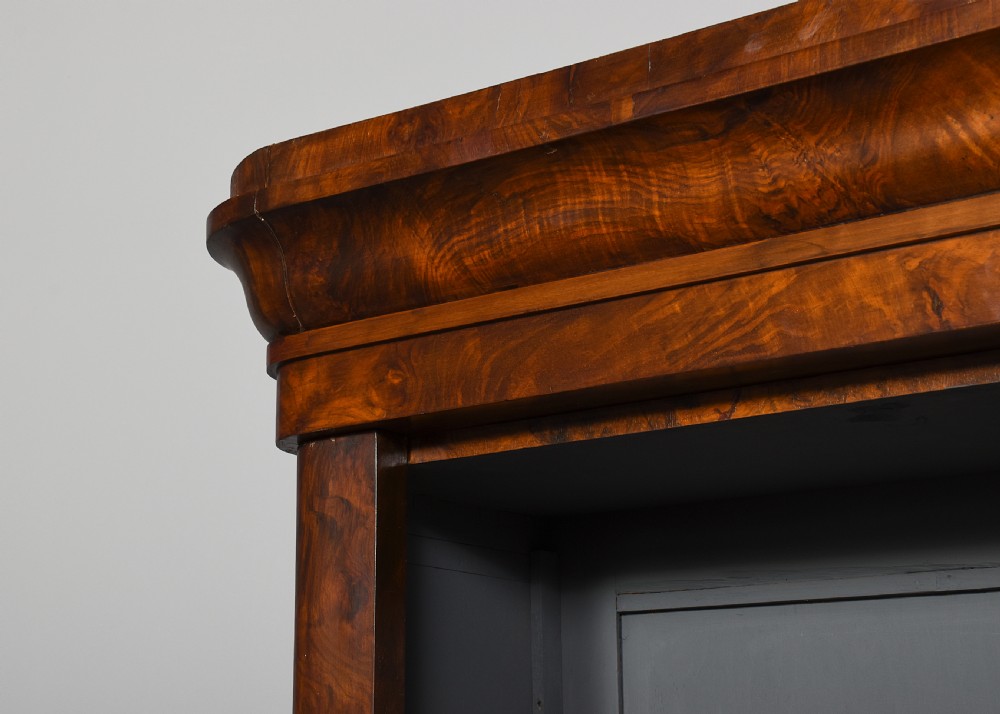 Mid-Victorian figured walnut, two-section, tall open bookcase View IV